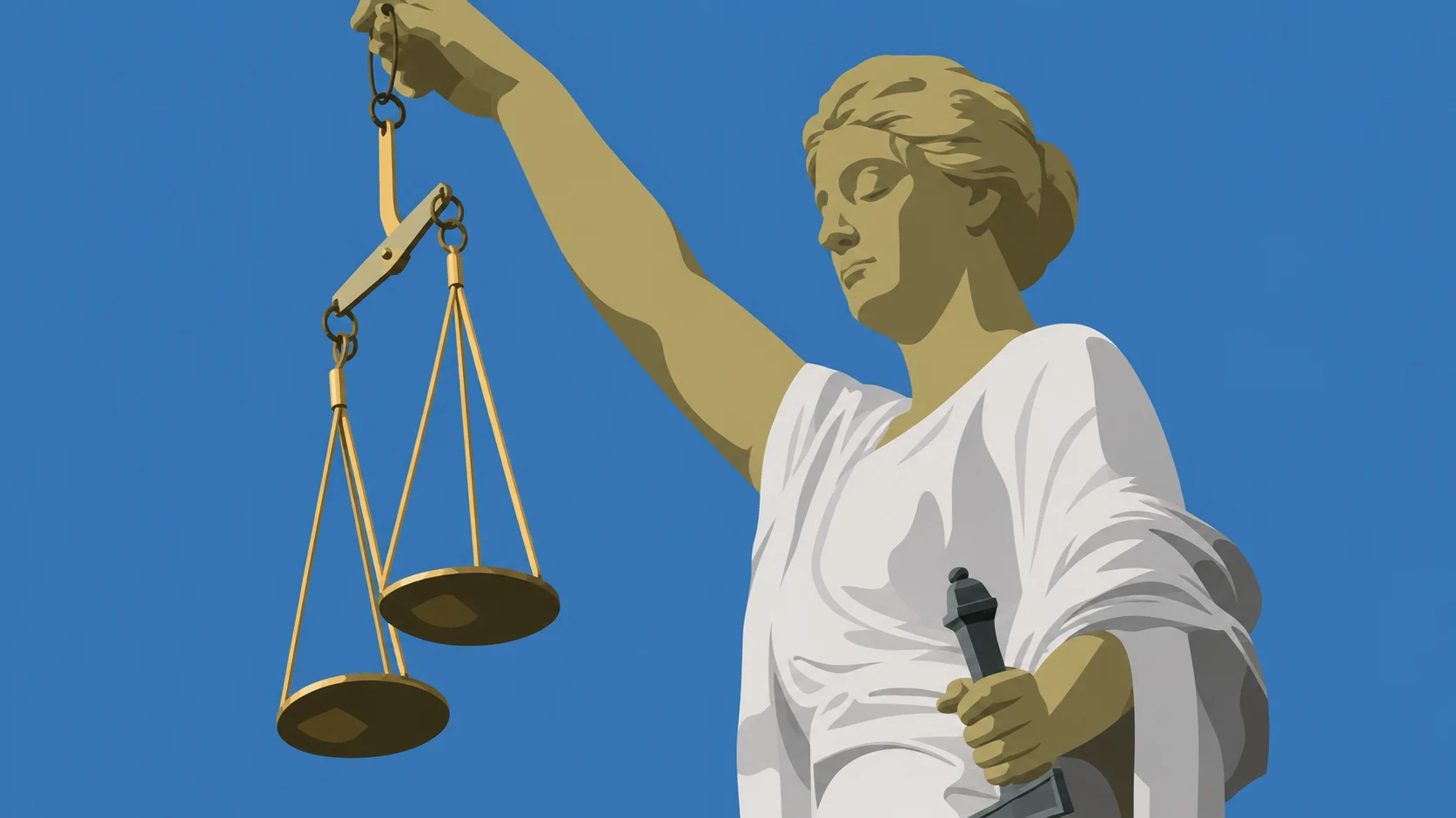 Vrouwe Justitia houdt haar weegschaal omhoog